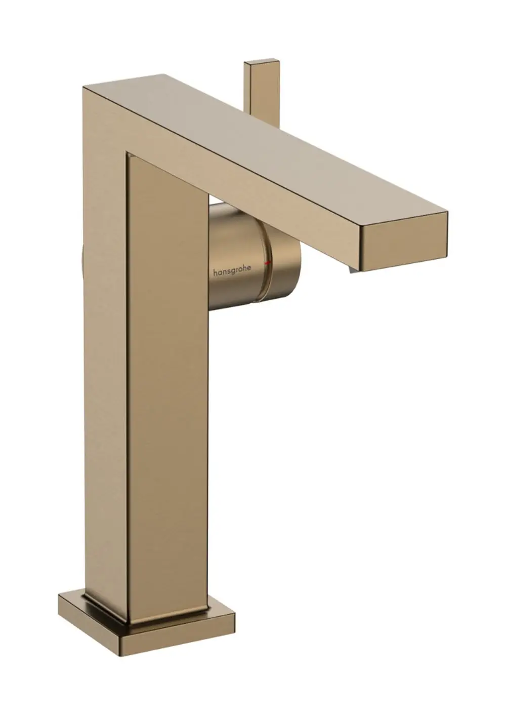 Einhebel-Waschtischmischer in gebürstetem Bronze-Finish von Hansgrohe. Klares, geradliniges Design mit Push-Open Ablaufgarnitur. Ideal für moderne Badezimmereinrichtungen.